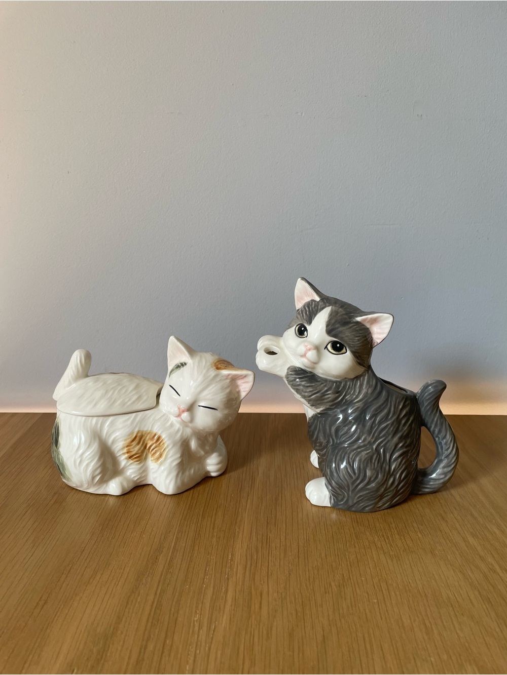 Vintage Hearth & Home Calico Cat Creamer Sugar Bowl Coffee Mug Set 1980s Mexico - Picture 4 of 16